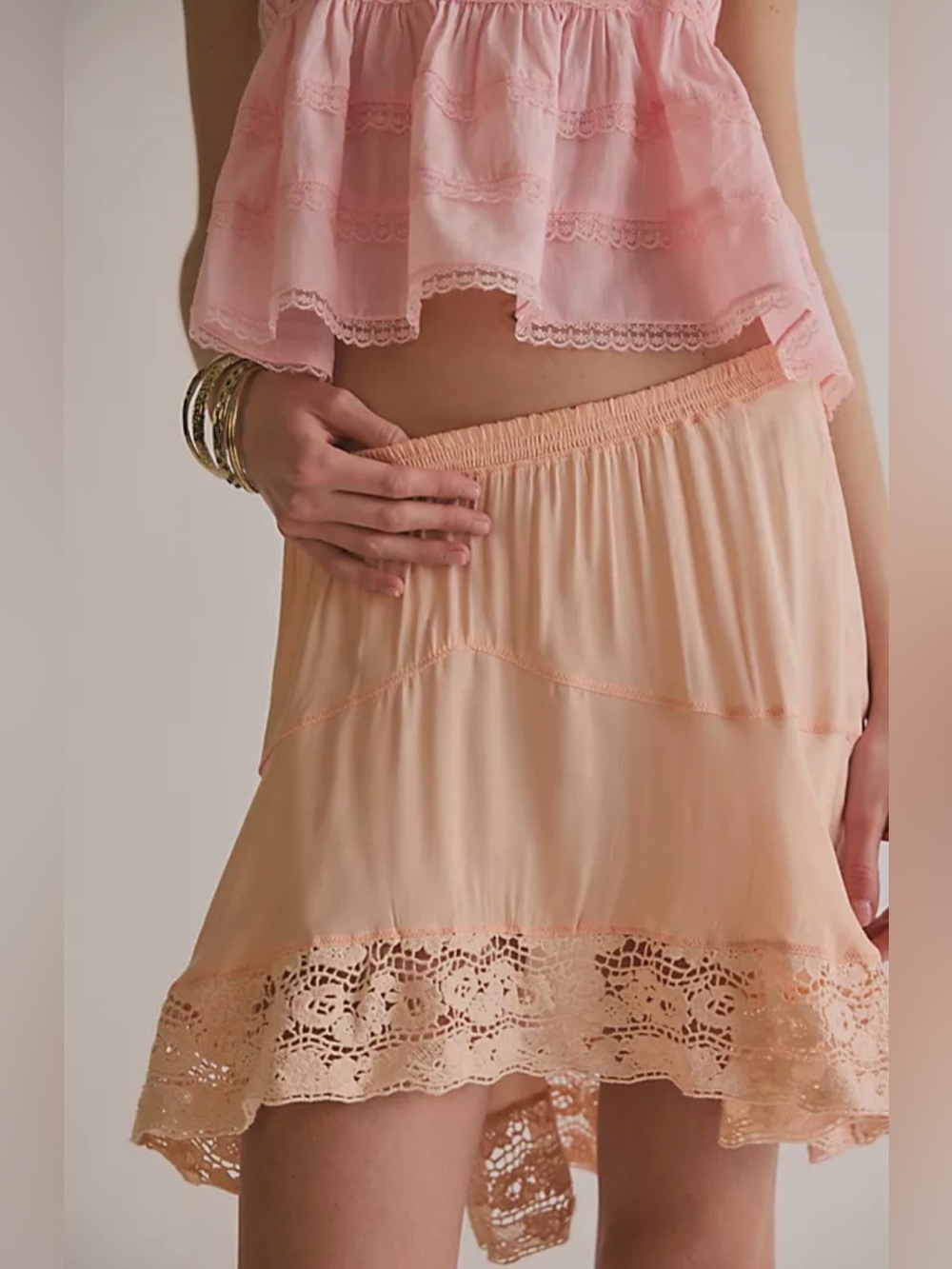 Pink Lace-Trim A-Line Skirt